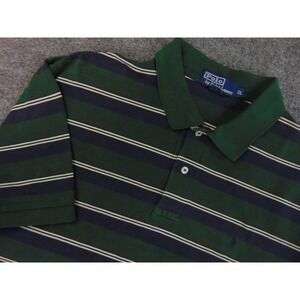 Polo Ralph Lauren Shirt Mens XL Striped Polo Green Navy Blue Cotton Pique